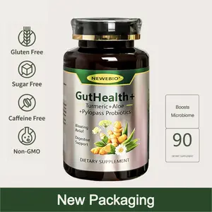 NEWEBIO GutHealth+ Dietary Supplement | Turmeric, Aloe & Pylopass Probiotics | Daily Gut Wellness Formula