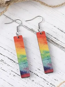 Rainbow Gradient Color Wooden Bar Earrings, Fashionable Jewelry for Women, Trendy All-match & Exquisite Jewelry for Birthday Gift