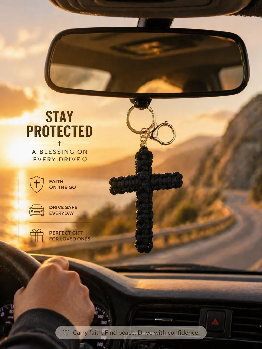 “Drive Safe ️” Cross Keychain – A Blessing for Every Journey