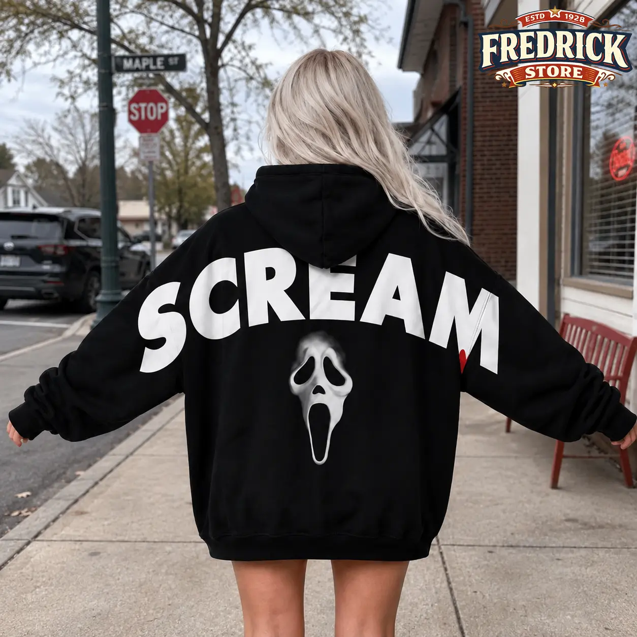 Retro 90's Funny Ghostface Scream Shoulder-to-Shoulder Back Lettering Sweatshirt Hoodie, Halloween Scream Movie Graphic Tee, Spooky Season, Gift for Him and Her, Vibes