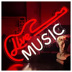 Sign Illuminated Live Music LED Neon Dimmable Guitar, Wall Decoration Bedroom Suitable For Home Bar Music Studio Party 30cmx16.5cm Sign Lamp