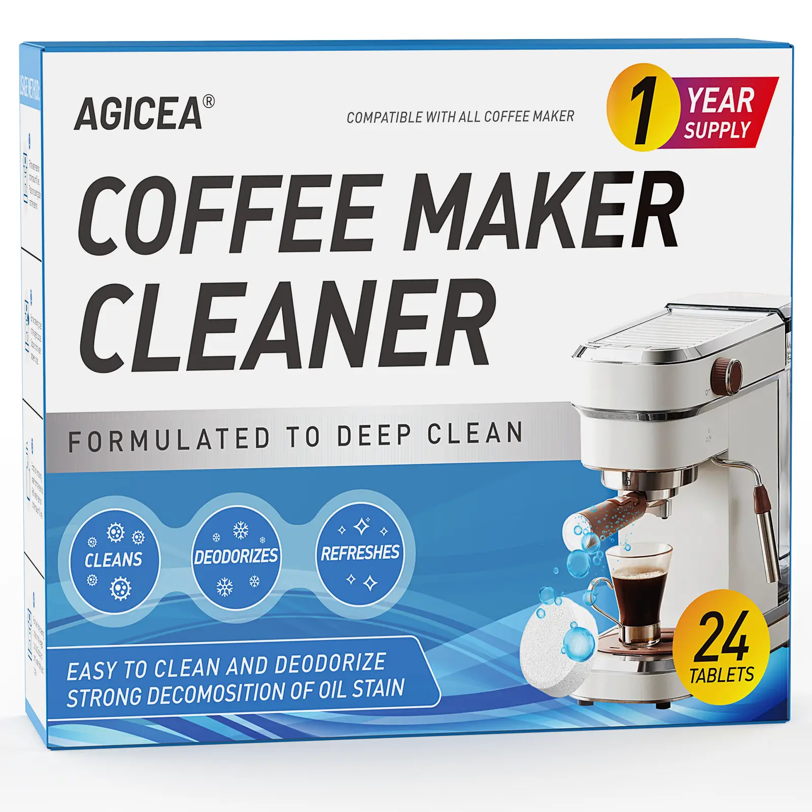 Coffee Machine Cleaner Descaler Tablets - 24 Pack, Deep Cleaning and Descaling for All Coffee Makers , Coffee Maker Pot Descaling & Cleaning Tabs, Des