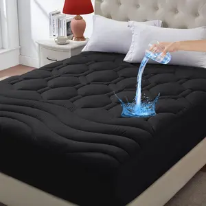 Size Mattress Pad , Cooling Mattress Topper Noiseless, Leak Proof Mattress Protector Deep Pocket Washable, Quilted Fitted Soft  Mattress Pad Cover (78x80 inch, Black)