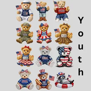 4th of July Bear Youth premade DTF gang sheet- 12 prints, Top Womenswear Summer Streetwear Tshirt