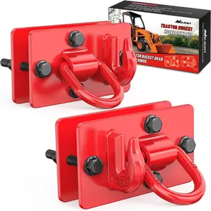 Nilight 2PCS Tractor Bucket Hooks with Tie Down Ring, Grade 70 Grade Forged Steel Bolt-On Grab Hook with Back Plates for Tractor Bucket RV UTV Truck MBS 15000 lbs, Red
