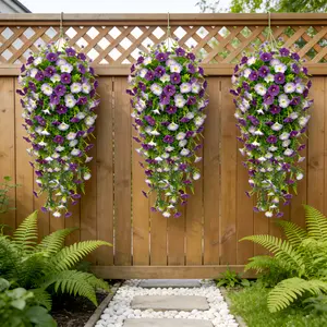 5 pieces - Light purple artificial vine flower wreath for hanging decoration, maintenance-free, suitable for weddings, homes, porches, gardens, Valentine's Day, Mother's Day - indoor/outdoor decoration, with lush green plants