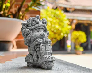 Lucky on Moped Delivering Fortune: Chinese Sandstone Figurine for Fengshui Ornaments
