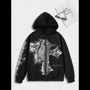 Men's Comfortable Fleece Hoodie with Cross and Letter Print Design, Pocket Detail, Casual Winter Wear, Warm & Cozy Sweatshirt