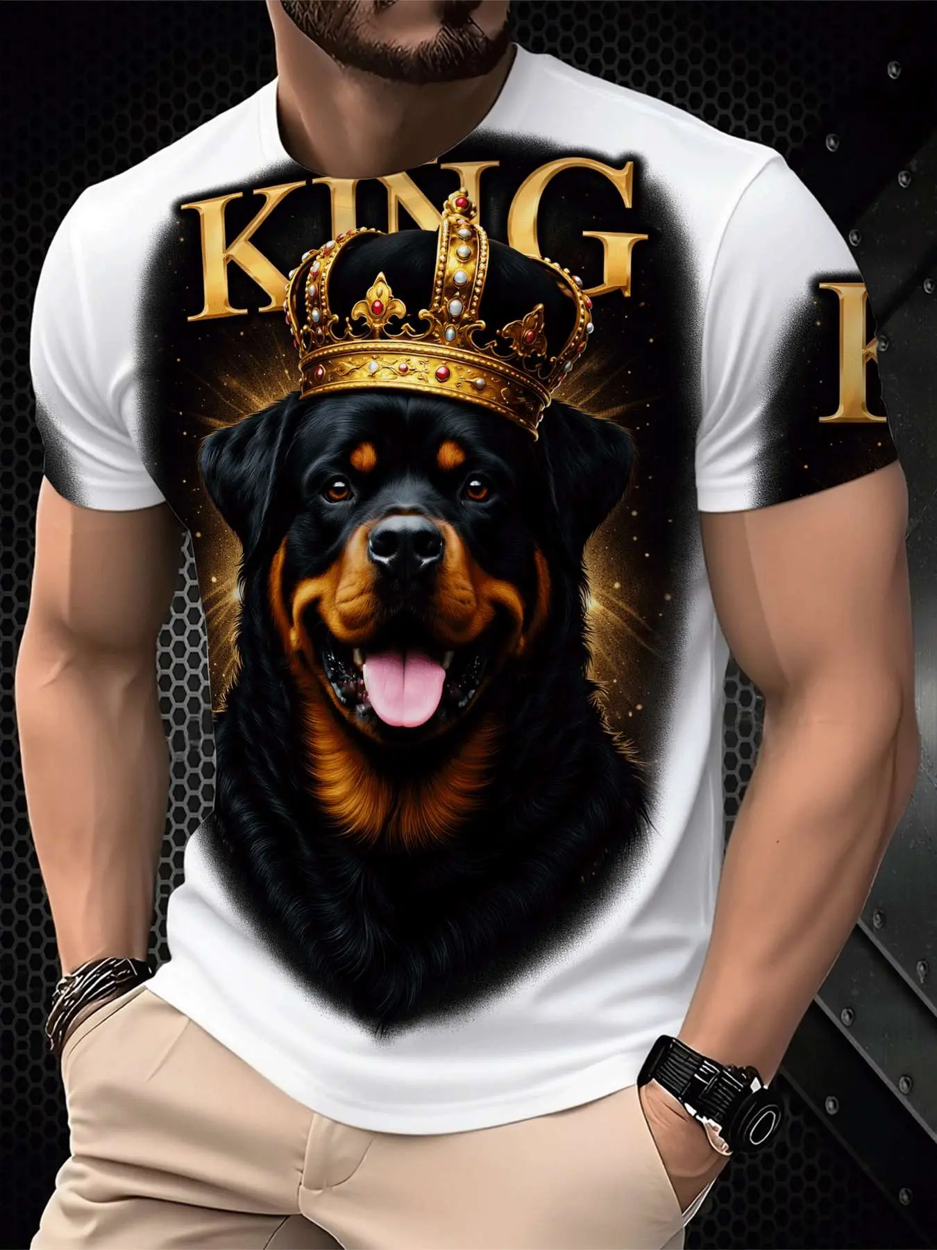 Men's Printed T-Shirt - Black/Gradient Multi-color Trendy Top, Round-neck Short-Sleeved T-shirt, suitable for daily wear, casual gatherings, fashionable gradient style, machine washable