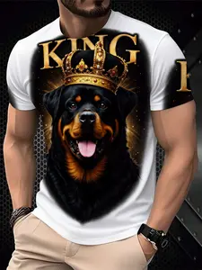 Men's Printed T-Shirt - Black/Gradient Multi-color Trendy Top, Round-neck Short-Sleeved T-shirt, suitable for daily wear, casual gatherings, fashionable gradient style, machine washable