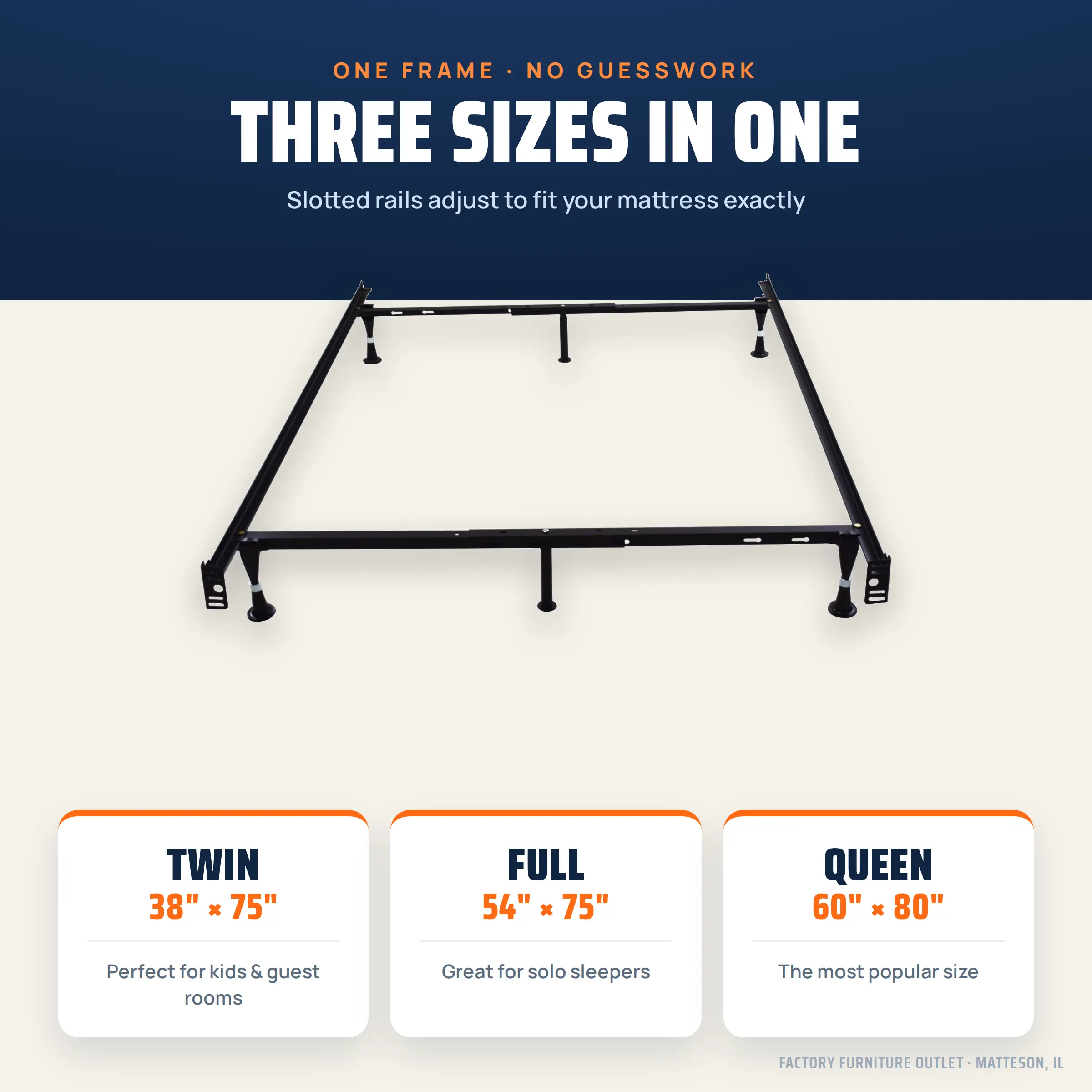 Black Adjustable Heavy-Duty Steel Bed Frame - Twin/Full/Queen Multi-Size Fit, Durable Metal Bed Frame with Center Support & Glides for Box Spring & Mattress, Fast-Install Tool-Free Setup