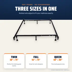 Adjustable Steel Bed Frame, Fits Twin Full Queen – Heavy Duty with Center Support and Glides for Box Spring & Mattress, Easy Assembly, Black