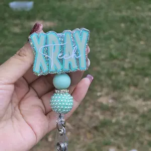 Xray Tech Badge Reel - 2 Inch Acrylic Glitter Design with Alligator Clip for Secure ID Display - Stylish and Practical Accessory