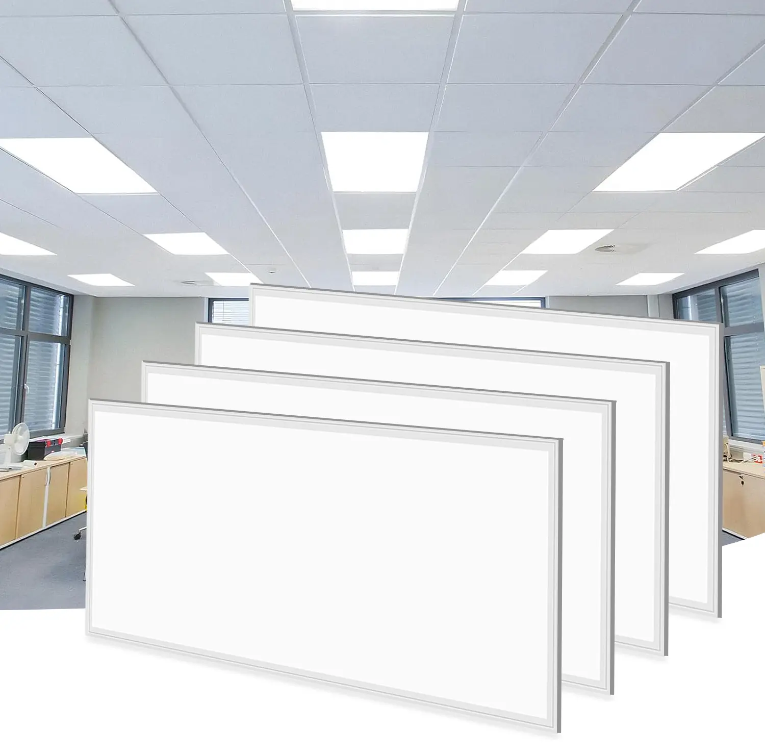 2x4 LED Flat Panel Light, 4 Pack 7800LM Drop Ceiling Office Fixture, 5000K Ceiling Commercial Lighting Fixture 0-10V Dimmable 2x4 Recessed Edge-Lit Troffer for Office Shop Warehouse, ETL Listed led  ceiling  lights Integrated