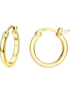 18k Plated Hoop Earrings, 925 Sterling Silver Hypoallergenic Hoops for Women, Casual Style, All Seasons Jewelry