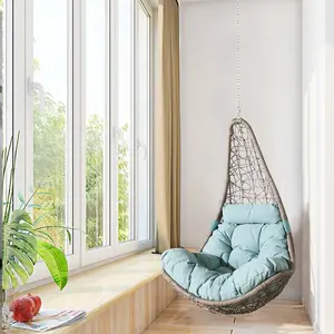 Ulax Furniture Outdoor Wicker Hanging Chair Swing Patio Hanging Basket Swing Chair with Hanging Steel Chain (Mist) boho chair