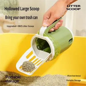 Multi-Function Cat Litter Scoop With Built-In Trash Bin, Large Capacity Litter Scooper With Bag Storage, Dual Gap 6mm+8mm Sifter Scoop For Most Cat Litter, No-Mess Litter Box Cleaner With Ergonomic Handle