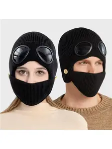 Adult & Children's Ski Hat and Scarf Set Knitted Warm Hat with Goggles and Ear Protection for Winter Sports Ideal for Both Adults and Children