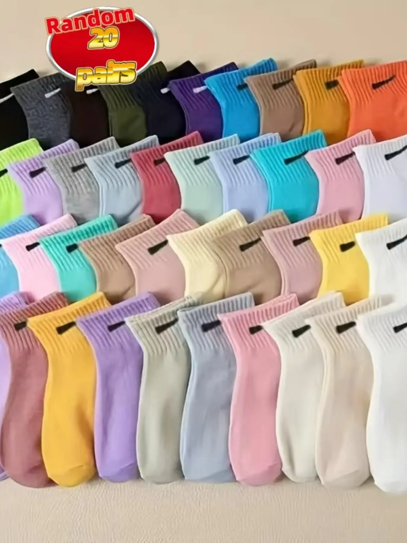 20 Pairs Random Color Candy Comfort Fashion Athletic Sports Running Socks, Indoor Casual Outdoor Running Versatile Socks, Slim-Fitting Plain Style