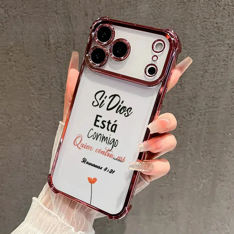 Clear Shockproof Bumper Phone Case for iPhone 18 17 16 15 14 13 12 Samsung Galaxy S26 S25 S24 S23 S22,Spanish Bible Verse Romanos 8:31 Christian Faith Inspirational Quote Print Anti‑Drop Protective Cover,Religious Latino Faith Hard Shell for Women Girls