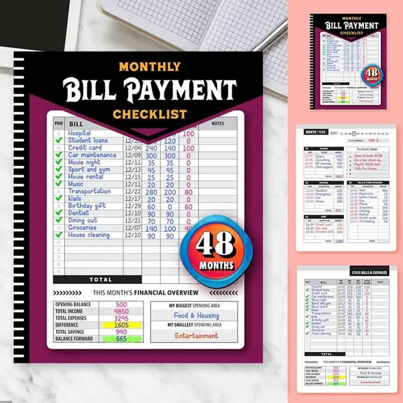 48-Month Budget Planner & Bill Payment Tracker Notebook – Monthly Checklist Finance Organizer for Personal Money Management, Office & Dorm Use – Perfect for Travel & Year-Round Holiday Goals