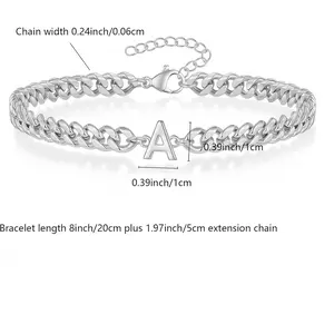 Men's Sterling 925 Silver Plated Cuban Link Chain Bracelet with Letters - Adjustable Initial Bracelet for Husband, Boyfriend, Dad |   Anniversary, Birthday & Christmas Gifts