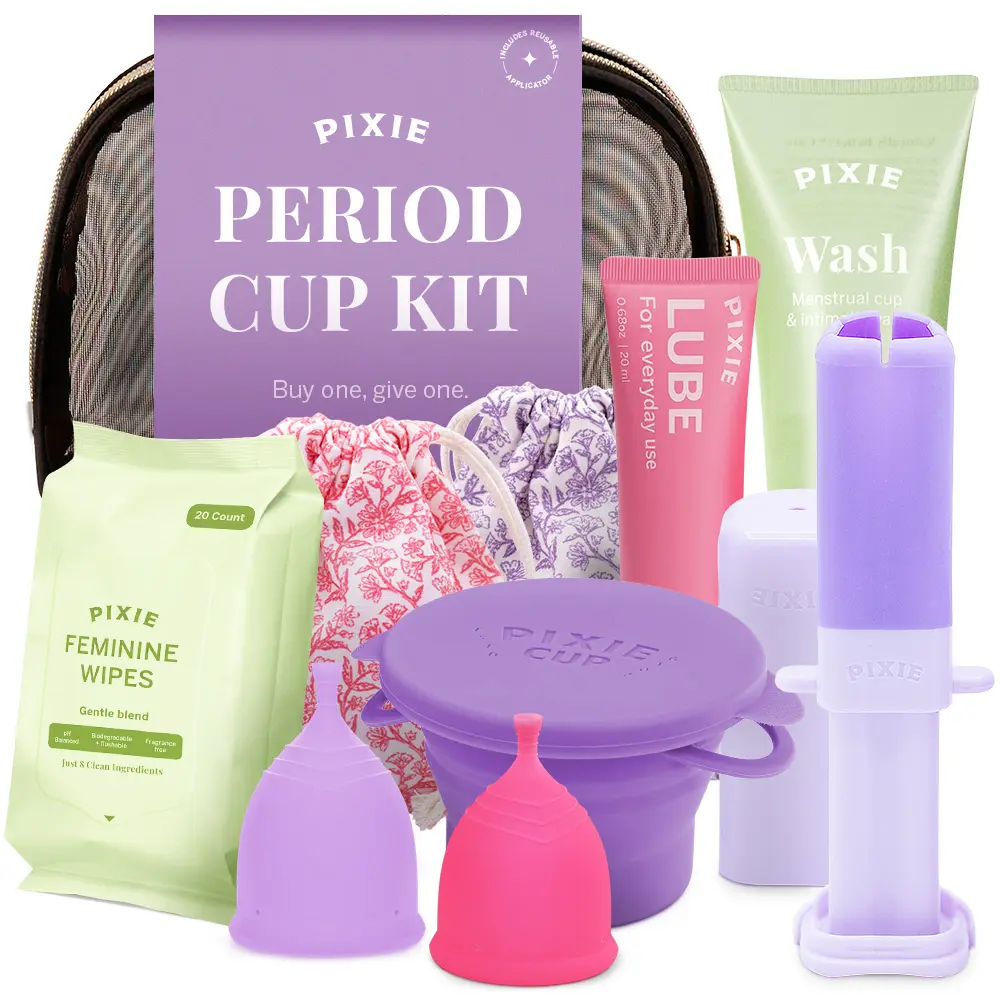 Pixie Menstrual Cup Kit - Best Period Cup Starter Kit for Feminine Care - Proven to Be What You Need to Become A Successful Cup User - 100% Medical-Grade Silicone - Tampon Alternative