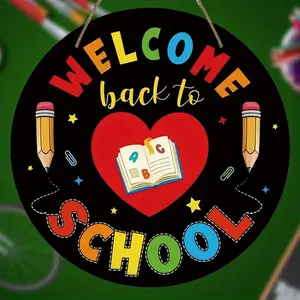 Welcome Back To School Round Sign, 1 Count Colorful Wooden Hanging Sign, Hanging Ornament for Classroom Front Door Hanging Decor