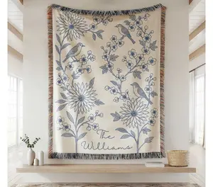 Personalized Woven Throw Blanket, Cotton Anniversary Gift For Couple, Custom Wedding Family Name Blanket, Engagement Or Bridal Shower