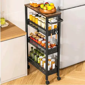 Slim Rolling Storage Cart w/ Wheels 4 Tier Narrow Kitchen Bathroom Organizer with Durable Metal Frame and Multiple Shelves
