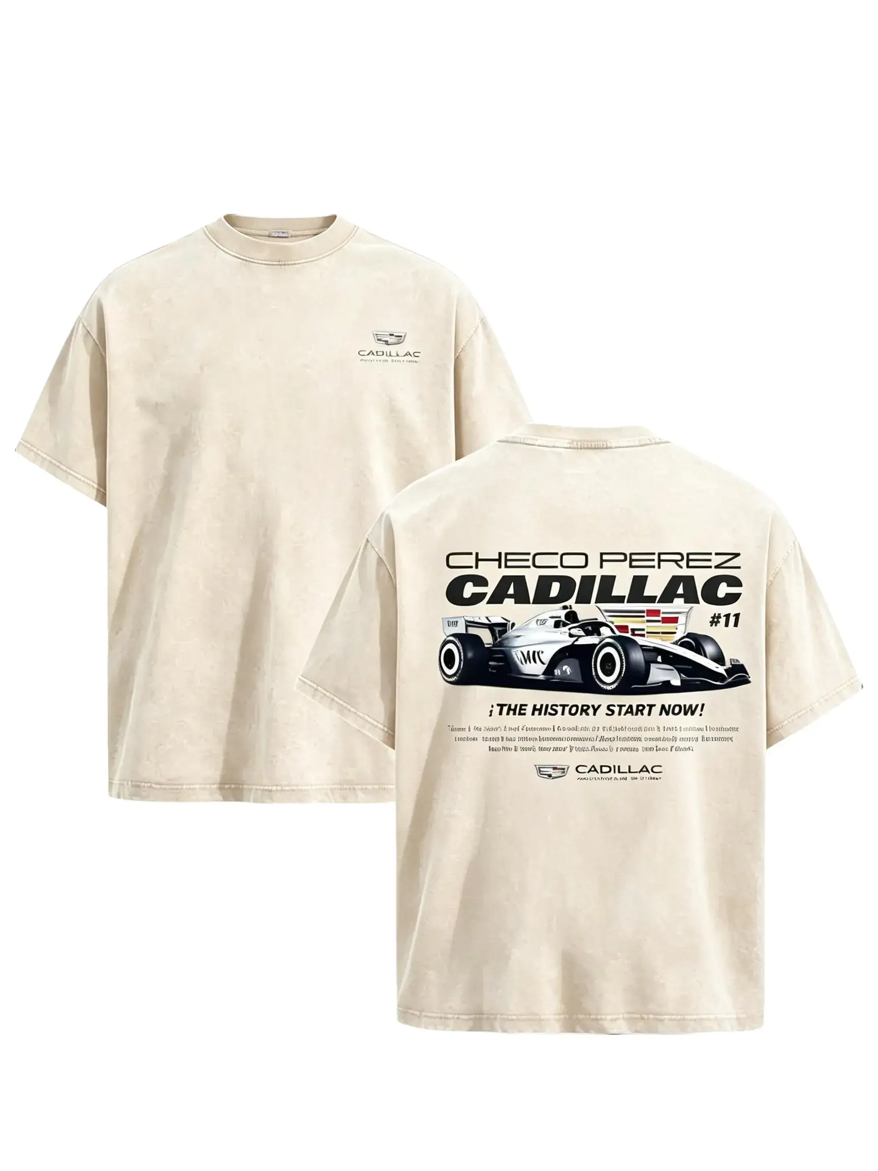 Menswear Round Neck Oversized Unisex Short-Sleeve T-Shirt - Vintage Washed Open Wheel Formula Single Seater Race Car Graphic, Front & Back Print, Stylish Motorsport Streetwear, Racing Fan Gift