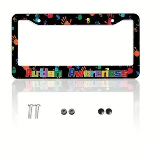 Autism Awareness Car License Plate Frame – Rainbow Handprint Puzzle Design
