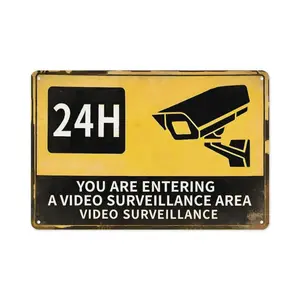 24H Video Surveillance Warning Metal Tin Sign 8x12 Inch (20×30cm) - Vintage CCTV Security Sign, Retro Surveillance Area Wall Decor for Home, Yard, Garage