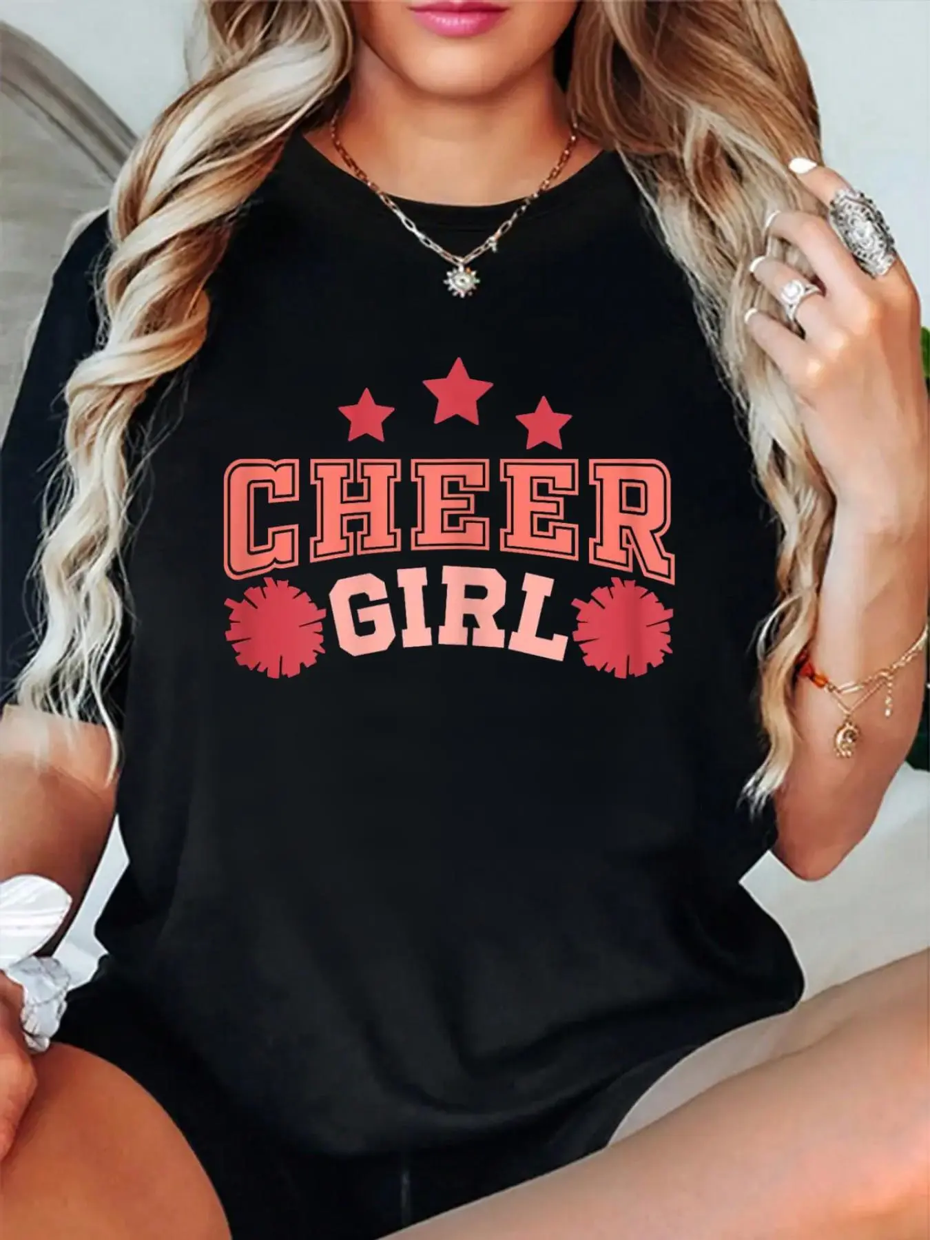100% Cotton T shirts Cheerleading Shirt Girls Cheerleader Cheer Girl T-Shirt Breathable & Comfort Fit Tee Women,Short Sleeve Crew Neck Top for All Seasons,Graphic Tees Women Tops