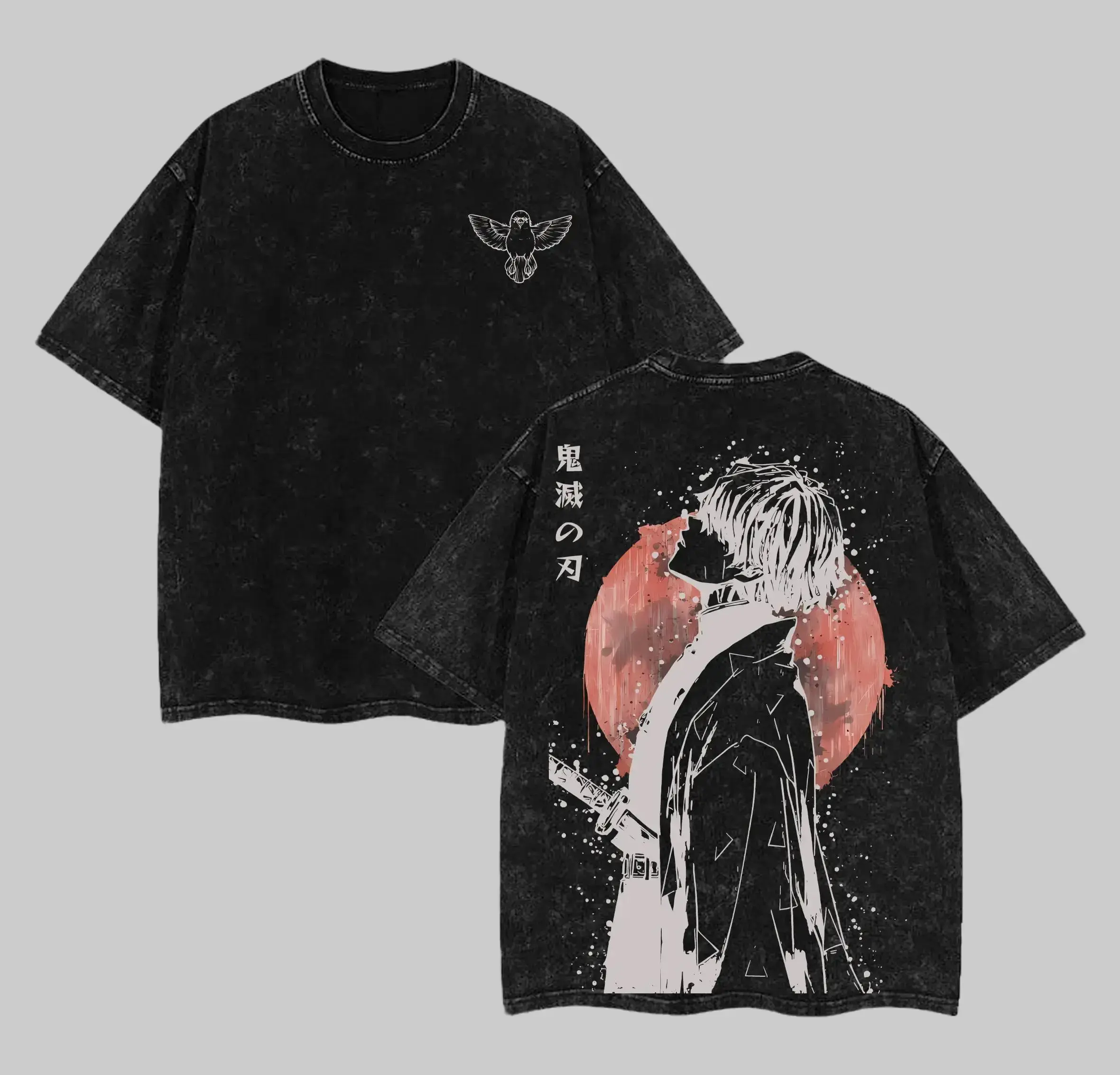 Retro Vintage Limited Zenitsu Agatsuma Demon Slayer Anime Double Printed Washed Tee Unisex Oversize Anime Manga Washed Lightweight Cotton T-Shirt Gift For Anime Fan Casual Style, Classic Menswear