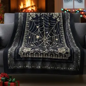Flannel Blanket | Christmas Gothic Victorian Style Flannel Throw Blanket, Spider Web Witchy Pattern, Perfect Goth Gifts For Couch Bed Chair Dorm, Ideal Christmas Goth Room Decor & Witchy Birthday Gifts | Home & Gift