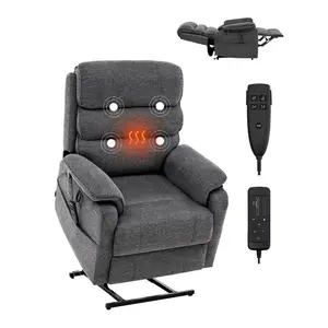 VEVOR Power Lift Recliner Chair, Lift Chair with Heat and Massage for Elderly, Dual Motor Recliner Chair with 2 Anti-Fall Ropes, Infinite Position Adjustment Electric Recliner (Medium, Dark Gray)
