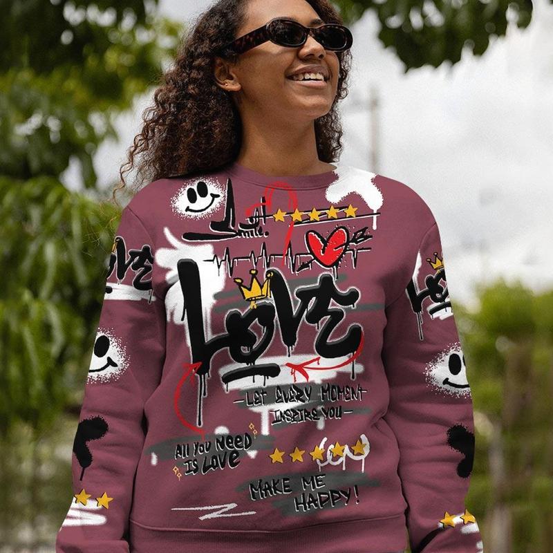 Black and Varsity Red Sweatshirt, Foamposite One Cough Drop Shirt, Happy Love Beats Graffiti Outfits Streetwear Sneaker Matching Fabric Fleece