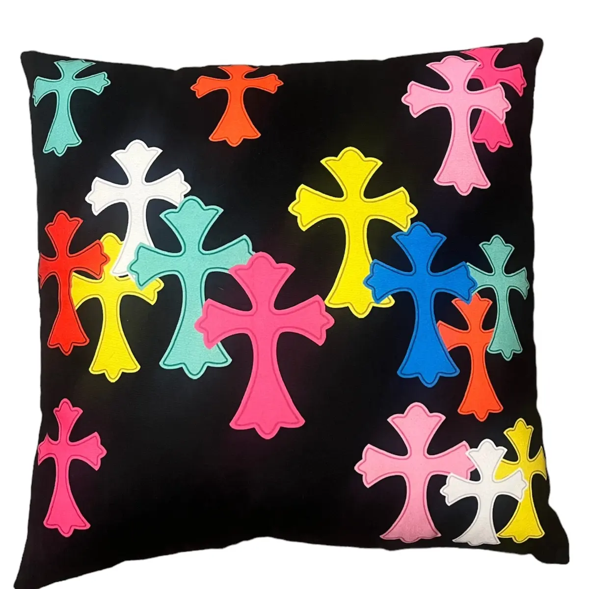 Tsunami Chrome-Look Crosses Square Fabric Cushion - Modern Geometric Neck Pillow, Creative Textile Accessory for Bedroom Decor, Chrome-Like Look