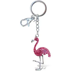 Aqua 79 Pink Flamingo Keychain - 3D Sparkling Crystal Rhinestone Flamingo Charm with Silver Clasp Key Ring, Cute Keychain Accessories for Handbags, Purse