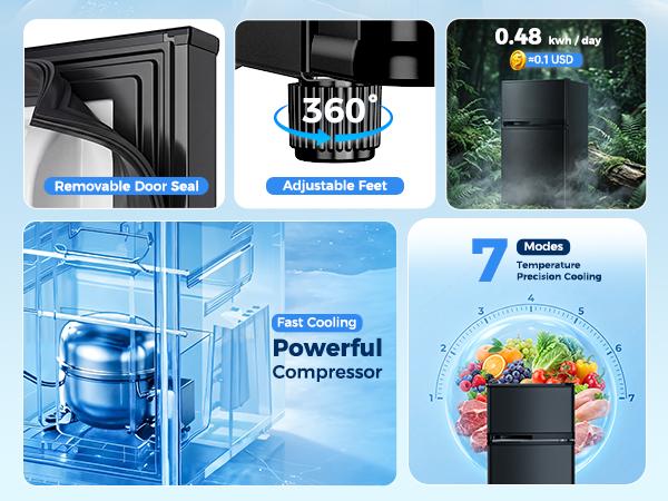 TEHANLD 3.55 Cu.Ft Mini Fridge with Freezer, 2-Door Small Refrigerator with Adjustable Thermostat, Quiet Mini Refrigerator for Bedroom, Dorm & Office (Black)