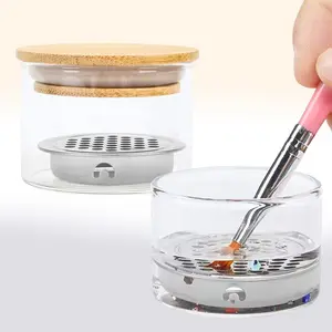 1pc Thick Glass Nail Brush Cleaner Cup, Stainless Steel Mesh Filter Net, UV LED Gel Pen Cleaning Tool, Manicure & Pedicure Kit, Nail Art Tools
