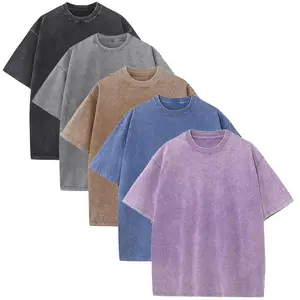 5 PCS Men's Cotton T-Shirts Half Short Sleeves Casual Loose Soild Streetwear Tops, Unisex Retro Street T-Shirts, Loose Fit Acid Washed. 100% Cotton