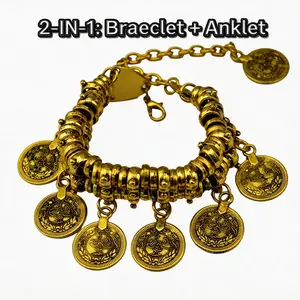 Boho Coin Charm Bracelet & Anklet 2-in-1, Vintage Gold Silver Coin Tassel Jewelry, Adjustable Beach Summer Accessory for Women, Bohemian Ethnic Style for Daily Wear & Festival Gifts