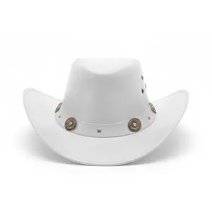 RESISTANCE Showerproof Unisex Australian Style Leather Cowboy Hat Western Outback Hat for Men & Women Wide Brim Hatband with Conchos & Drawstring Stain Resistant