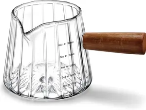 Espresso Measuring Cup 6 Oz, Espresso Glass Cups with Wood Handle, Milk Frothing Cup, Espresso Cup for Coffee, Milk, Tea or Maple Syrup Serving