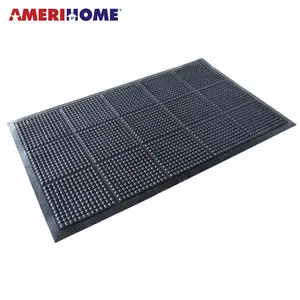 AmeriHome RMBBL35 Anti-Fatigue Bubble Rubber No-Slip Area Rug, 3x5 ft. Black Entry Mat, No-Slip Area Rugs