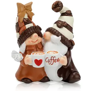 Resin Coffee Gnomes Decorative Statues, Couple Gift, Spring-Summer & Fall Themed Ornaments for Coffee Bar, Tiered Tray & Table, Indoor Home Supplies tiktokshopspringglowup