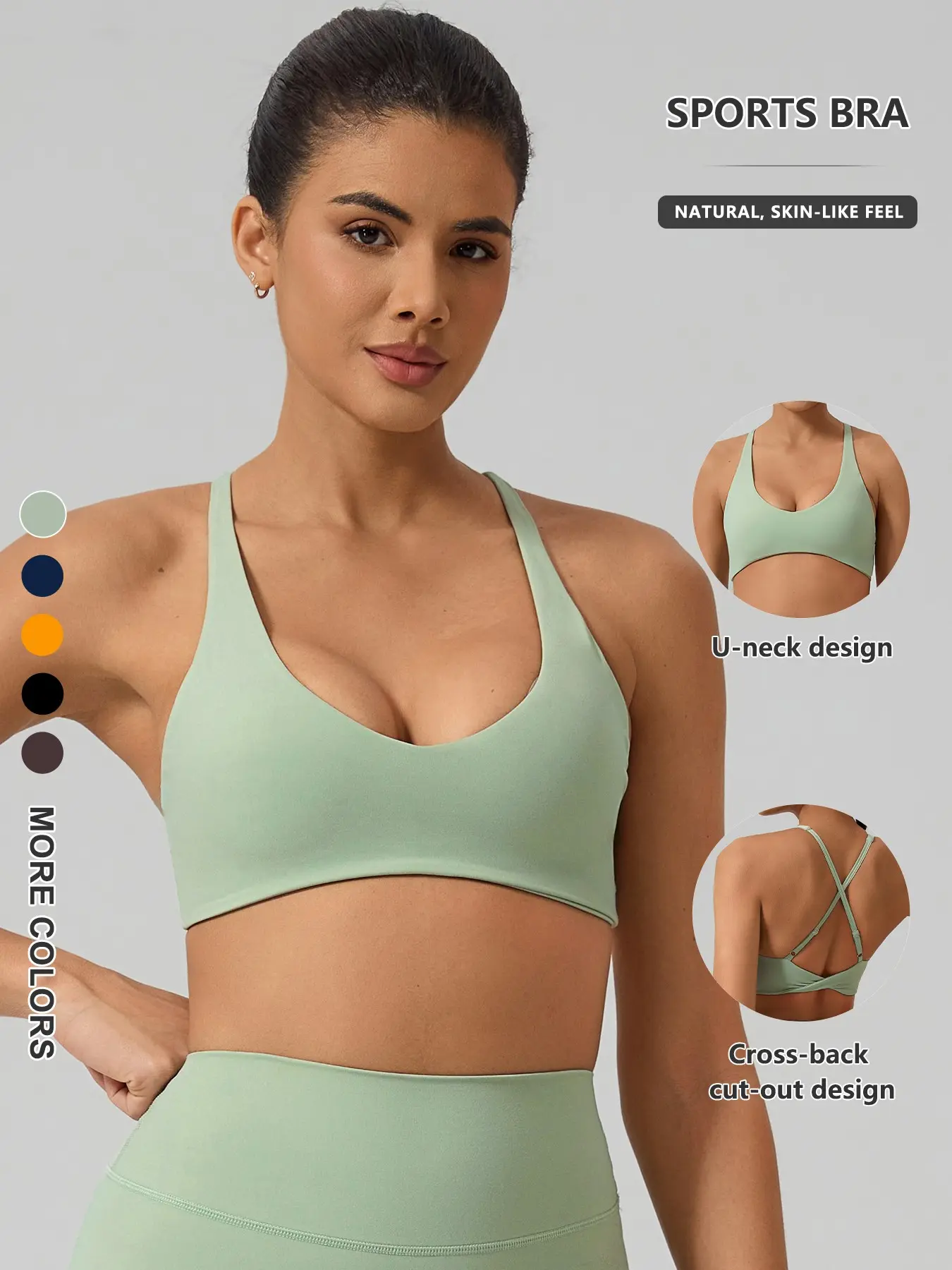 Women's Yoga Sports Bra, Breathable Quick-Dry, U-Neck Design, Criss-Cross Back, All-Seasons, Ideal for Running & Outdoor Activities, Strappy Sports Bras, Workout Yoga Bra, Sportswear Bra, Exercise Bra, Sporty Workout Bra