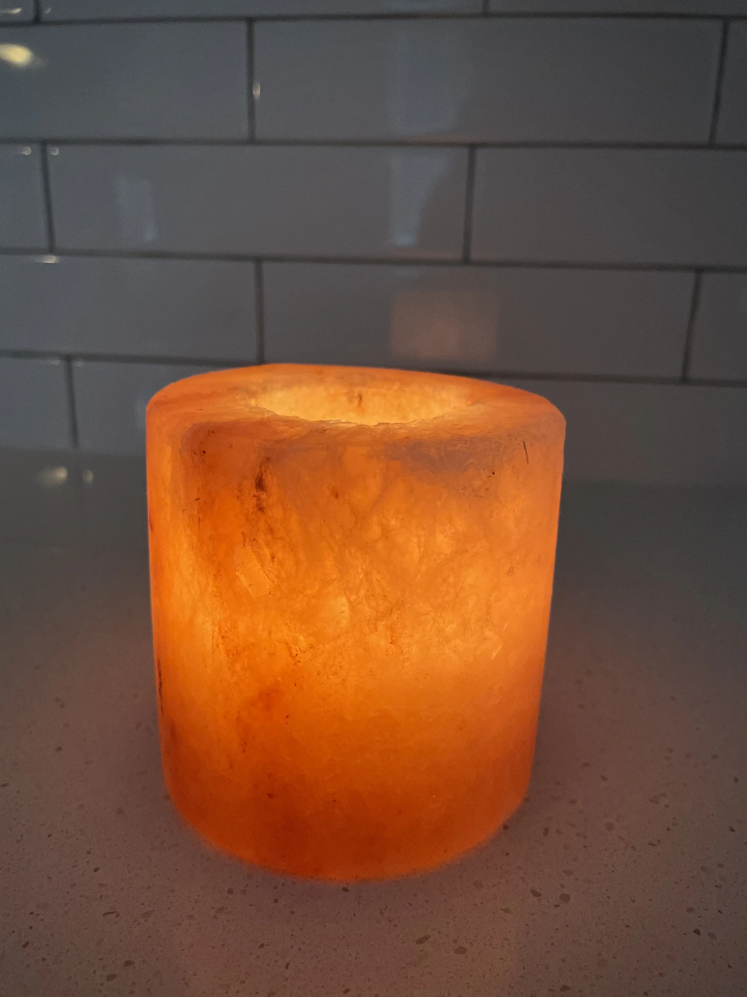 Himalayan Salt Cylinder Candle Holder + 4 Pure Beeswax Tea Light Candles Decor Set Hand